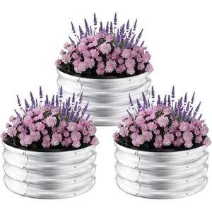 3 Pack Round Metal Raised Garden Beds Set, 2x2x1 FT Galvanized Planters for Vegetables, Herbs & Flowers