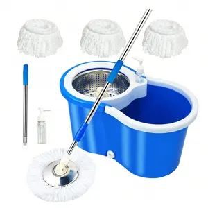 Spin Mop And Bucket With Wringer Set, 360° Mop And Bucket System With 3 Microfiber Mop Refills And 61" Extended Handle For Floor Cleaning
