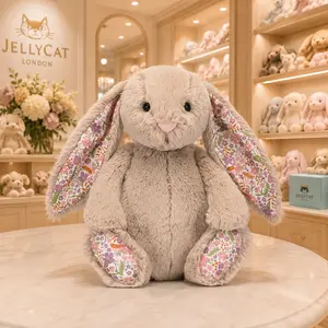 Jellycat Bashful Bunny Plush with Floral Liberty Ears & Jellycat Gift Bag, Soft Floral Rabbit Stuffed Animal, Cute Baby Shower Nursery Decor, Easter Birthday Gift for Kids & Adults