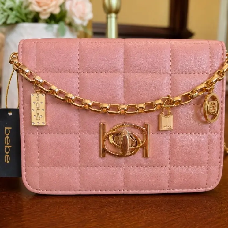 NWT Bebe Los Angeles Dusty Rose Quilted Crossbody Bag Gold Chain Purse