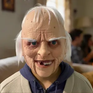 Funny Old Man Mask with Missing Teeth, Halloween Helmet Party Prop, Realistic Carnival Headgear, Roleplay Supplies