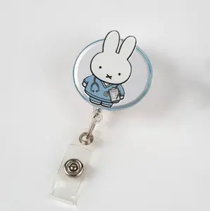 Kawaii Bunny Nurse Badge Reel, White Bunny Badge Reel, Nursing Bunny, Ophthalmologist Bunny Badge Reel, Medical ID Holder, Gift for Her