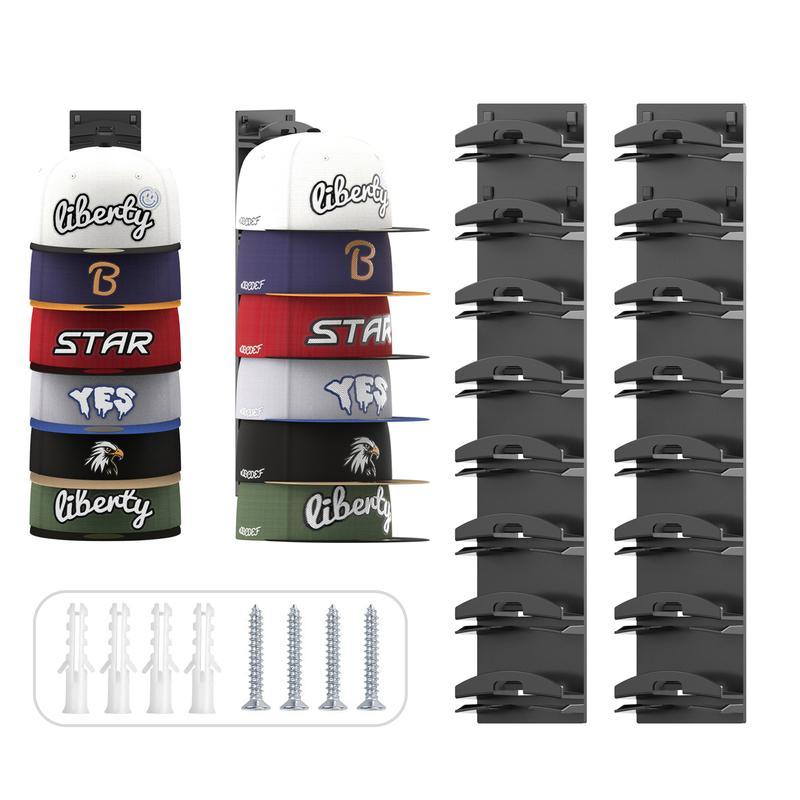 2026 Baseball Hat rack for Men and Women Wall-mounted multi-level hat storage rack  2 sets hold up to 16 hats Hanging storage rack suitable for closet doors and wall decorations Black Organiser