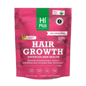 HiPlus Women's Balance Hair Growth Gummies with Proprietary Collagen Complex Clinically Proven 90 Feminine Gummies for Thicker Fuller Hair Pineapple Flavor 45-Day Supply