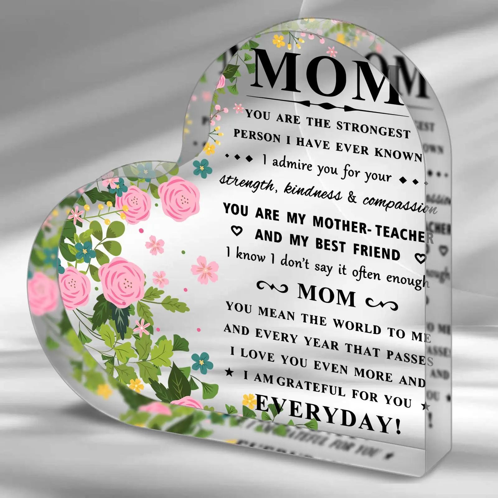 1pc Heart-Shaped Engraved Acrylic Home Decor Sign - Engraved Text "You Are the Strongest Person & Mean the World to Me", Wall Hanging Decoration Gift for Mom, Grandma, Ideal for Mother’s Day, Thanksgiving, Holiday, Birthday
