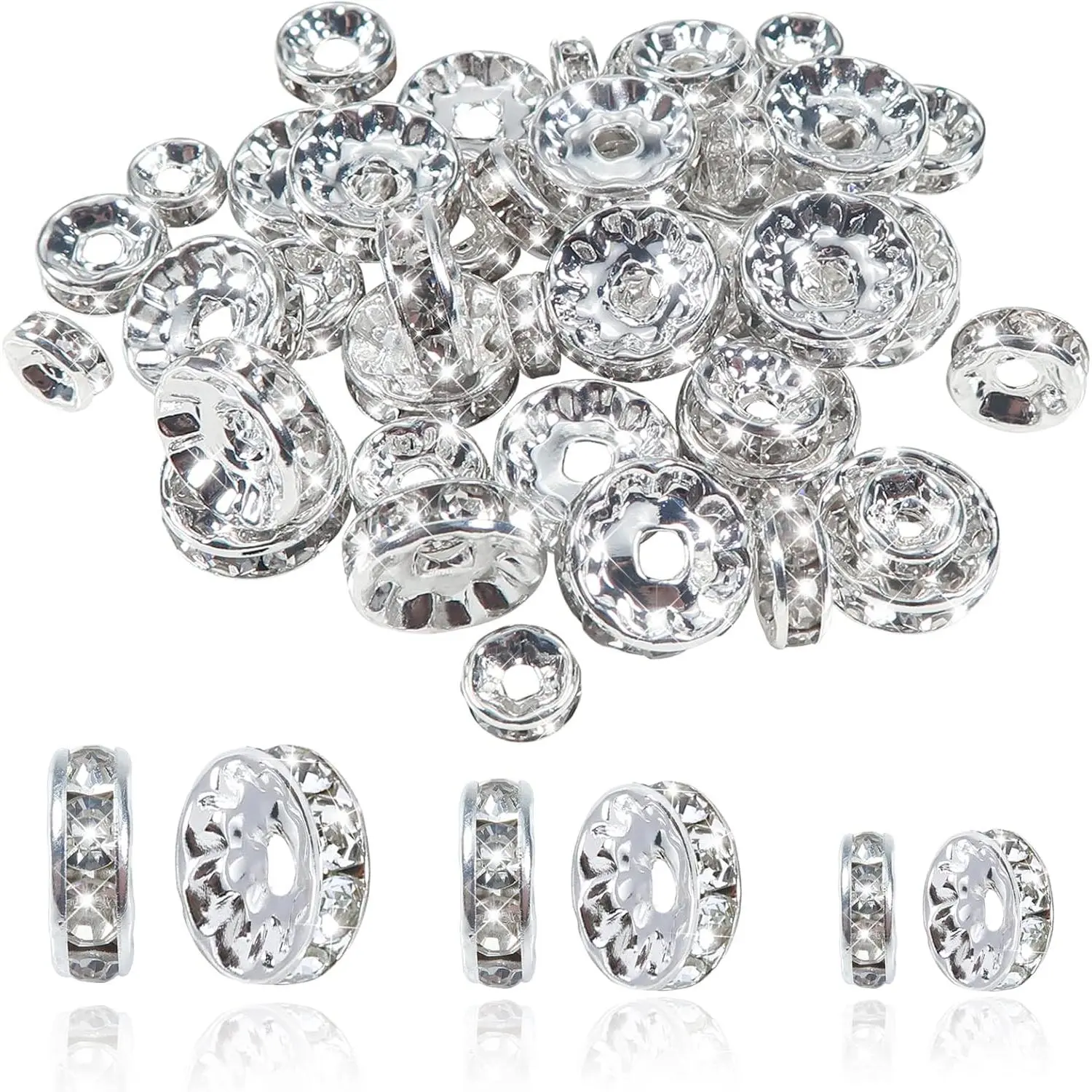 200 count Rondelle Spacer Beads 6mm 8mm 10mm Round  Czech Loose Spacer Beads  Rhinest Charming with Elastic String for DIY Crafts  Making Necklace Bracelet
