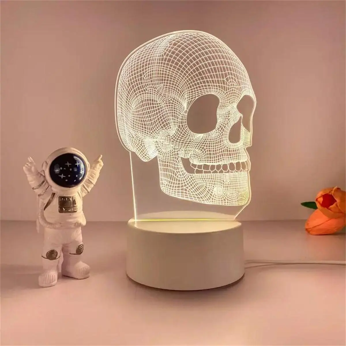 3D Skull Design Night Light, USB Rechargeable LED Desk Lamp, Creative Decorative Light for Home Bedroom Living Room