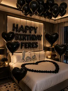 "38pcs Black Happy Birthday Balloon Set, 16-Inch Foil Letters, Heart & Love Balloons, Latex Balloons, Black Party Decorations for Men & Women, Birthday Banner & Party Scene Supplies"