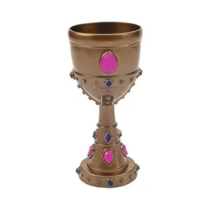 Eye-catching 8 oz. Molded Gold Crown with Jewels Reusable Plastic Goblets - 12 Pc.