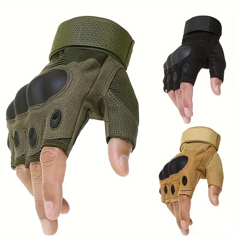 Durable Half Finger Motorcycle Riding Gloves - Nylon Material with Hard Carbon Steel Knuckles, Hand Washable Protective Gear for Outdoor Leisure