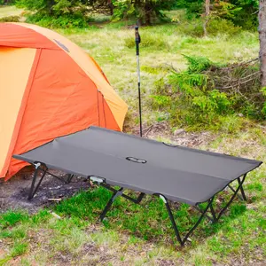 2 Person Folding Camping Cot for Adults, 50" Extra Wide Outdoor Portable Sleeping Cot with Carry Bag, Elevated Camping Bed, Beach Hiking, Grey