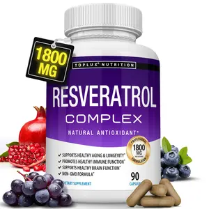 Resveratrol Supplement 1800mg – High Potency Trans-Resveratrol Antioxidant Complex, Daily Wellness Formula, 90 Capsules