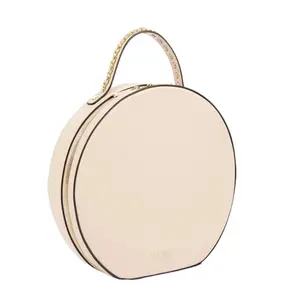 Nyomi - Cream Circle Handbag with Adjustable Shoulder Straps Vegan Leather Crossbody Bag with Zip Pocket