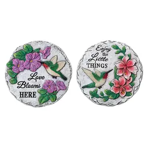 Glitzhome 10" Cement Hummingbird Flower Stepping Stones S/2 Glitzhome 10" Cement Hummingbird Flower Stepping Stones S/2