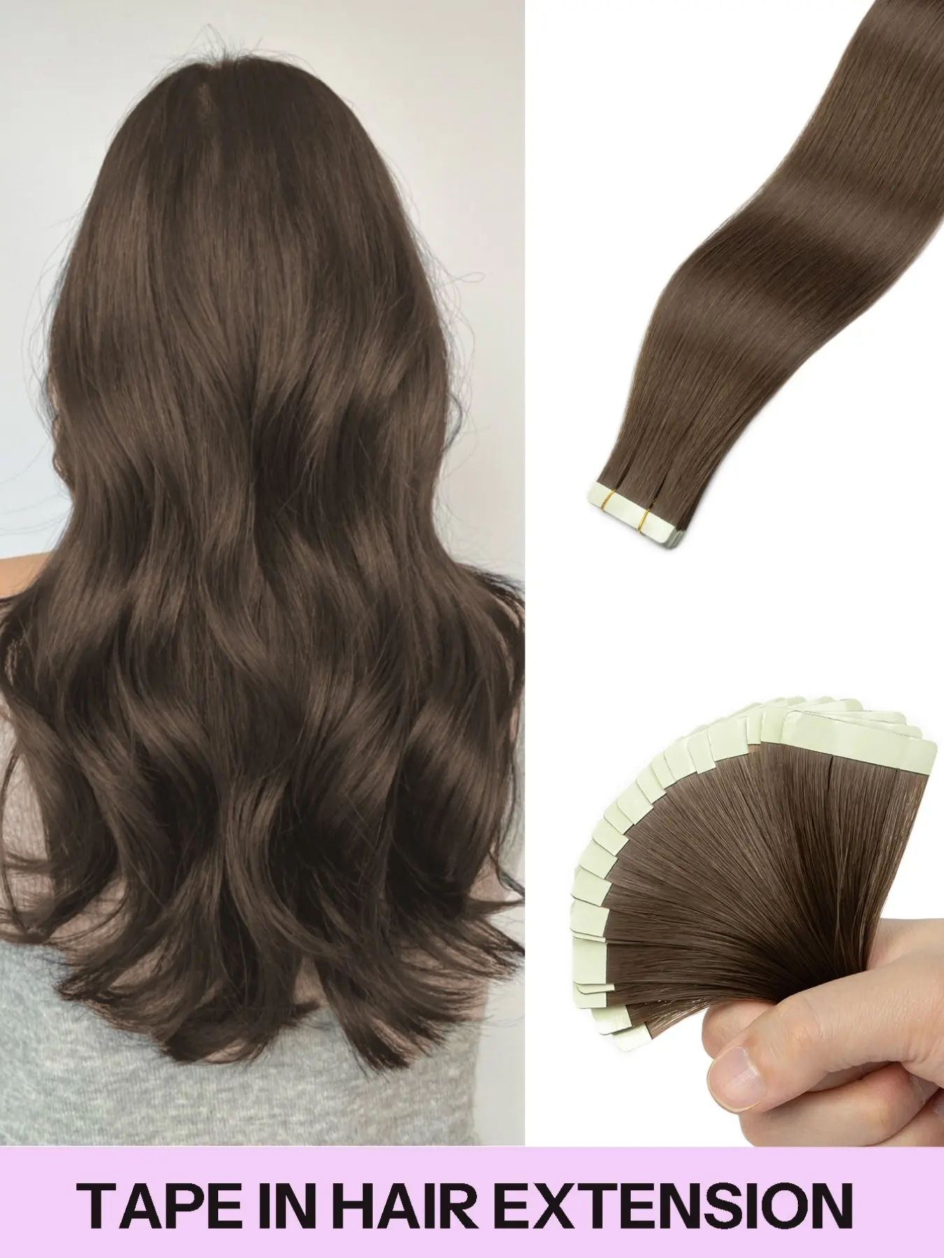 20 Inch Tape in Hair Extensions Synthetic Hair Extensions Light Brown Synthetic Fiber Extension,50g Seamless Invisible Hair Extensions Straight Hair, Easy to Apply, Medium Length, Lightweight Individual Extensions, All Seasons