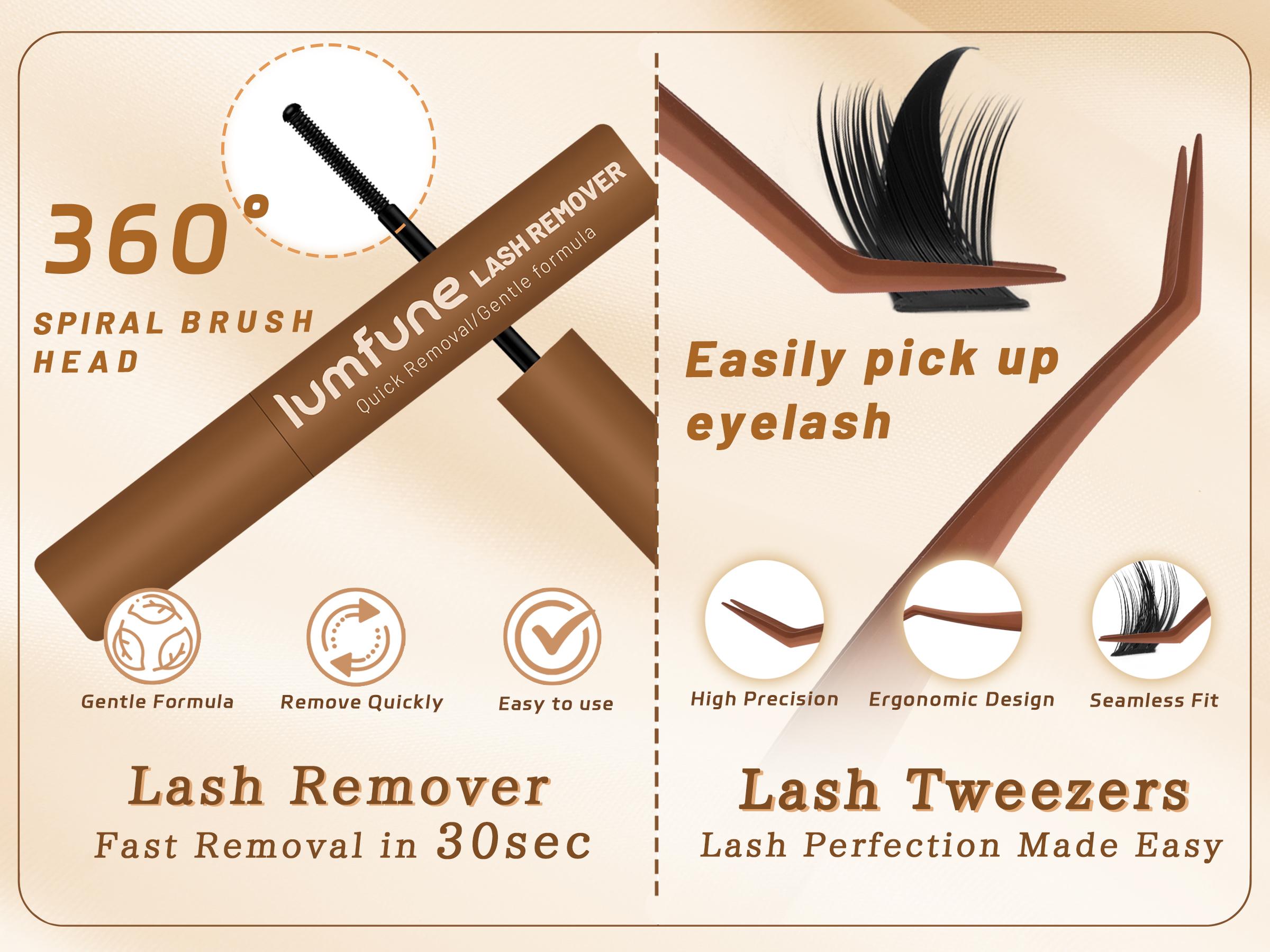Lumfune Spike Lash Clusters Kit Eyelash Clusters with 10-18mm Manga Fairy Individual Lashes Wispy Volume Cluster Eyelash Extensions Bond & Seal and Remover Spiky D Curl Lash Extension Kit