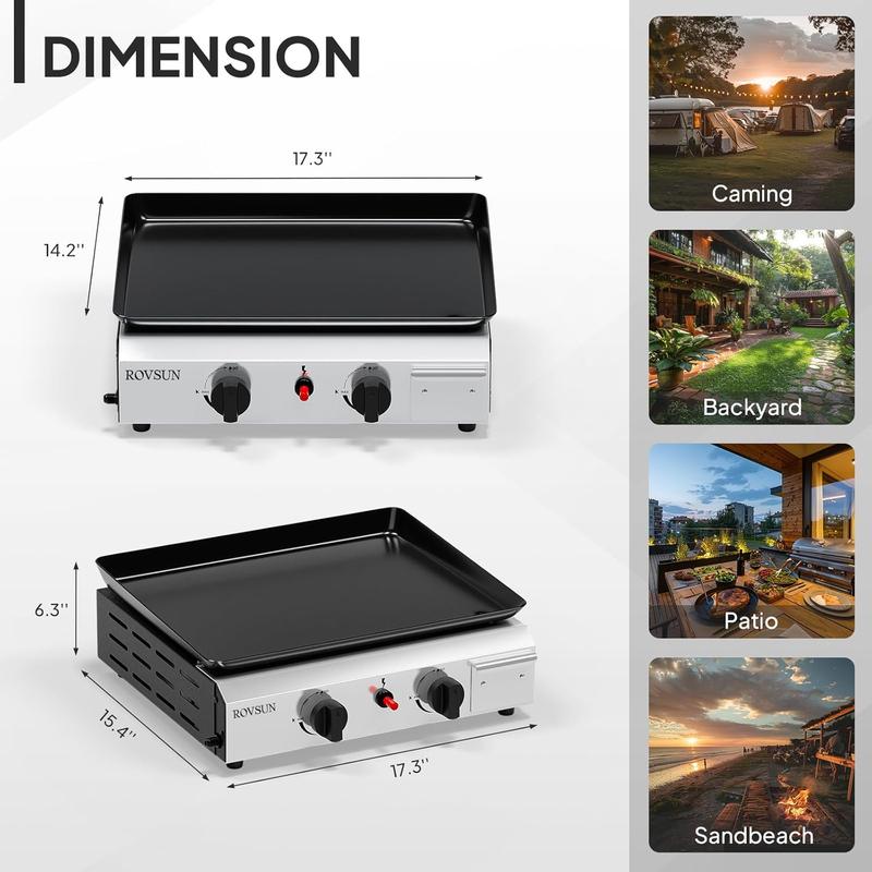 ROVSUN 2/4 Burner Portable Propane Griddle with Nonstick Enameled Tray, 20,000/40,000 BTU Tabletop Flat Top Gas Grill with Electronic Ignition & Regulator for Outdoor Cooking Camping BBQ Tailgating ROVSUN 2/4 Burner Portable Propane Griddle with Nonstick Enameled Tray, 20,000/40,000 BTU Tabletop Flat Top Gas Grill with Electronic Ignition & Regulator for Outdoor Cooking Camping BBQ Tailgating