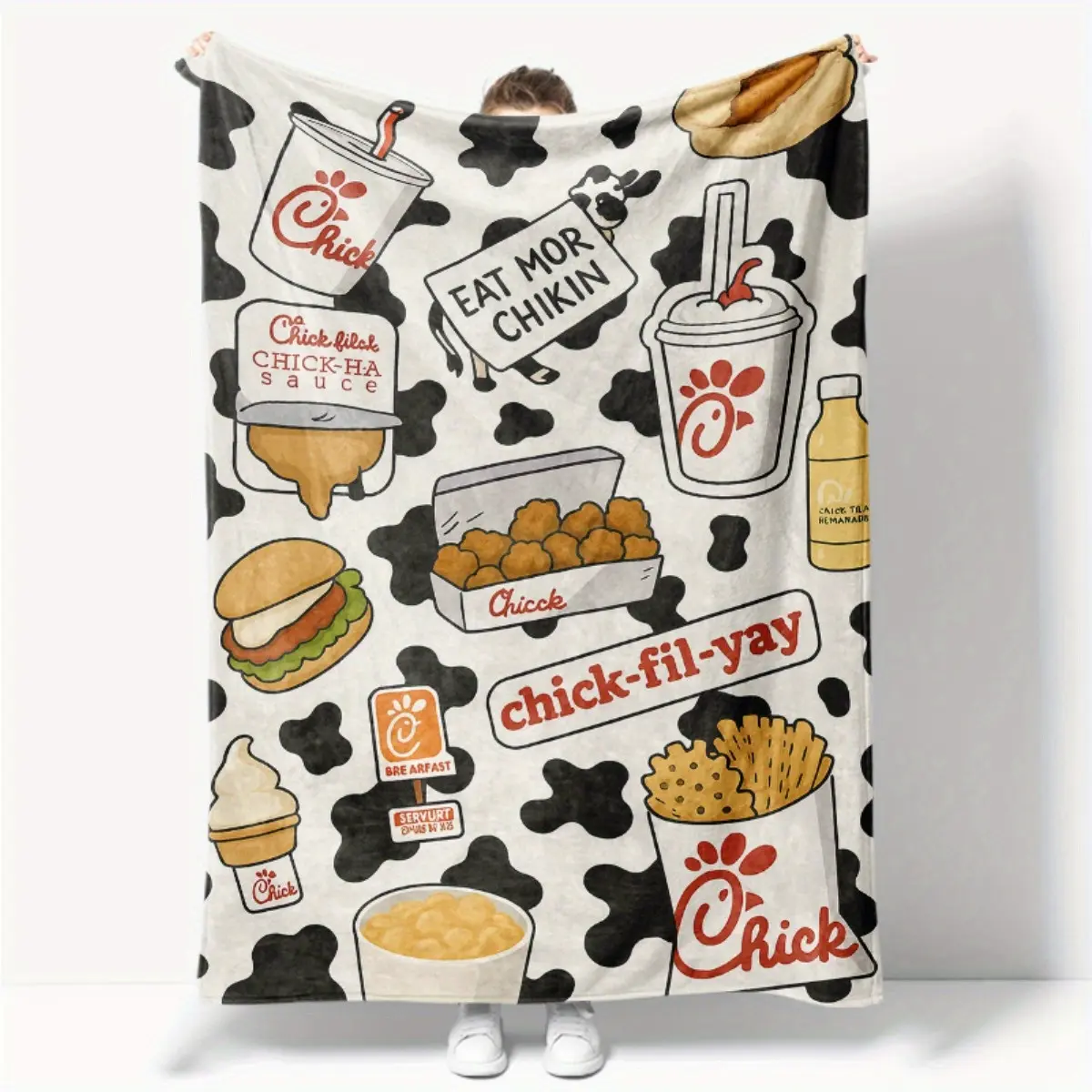 Chick-fil-A Themed Acrylic Throw Blanket - 280GSM Lightweight Durable Breathable All-Season Blanket with Fun Food Theme Pattern, Living Room/Dining Area Accessory, Playful Design