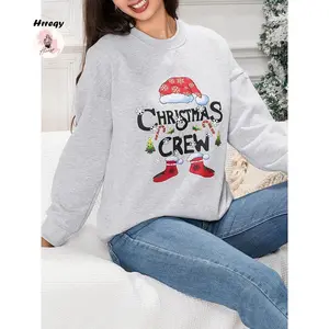 Women's Christmas Sweatshirt Long Sleeve Crewneck Letter Santa Hat Print Pullover w dw fall sweater Women's Long