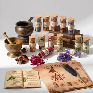 30-Jar Magical Herbal Witchcraft Supplies Kit with Dried Nature Herbs, Flowers, Jasmine, Beginner-Friendly Wiccan Altar Set, Spell Guidebook, Feather Pen, Crystal Spoon – Christmas Gift for Rituals, Home Decor
