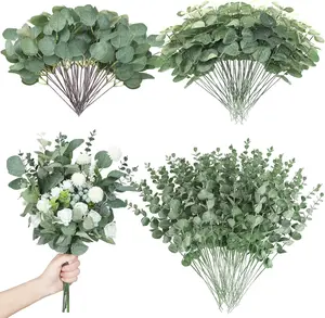 180 Pcs 3 Kinds Mixed Artificial Eucalyptus Leaves Stems Bulk Silver Dollar Leaves Picks Dried Eucalyptus Bundle Faux Spray Wedding Vase Bouquet Floral Arrangement (Green)