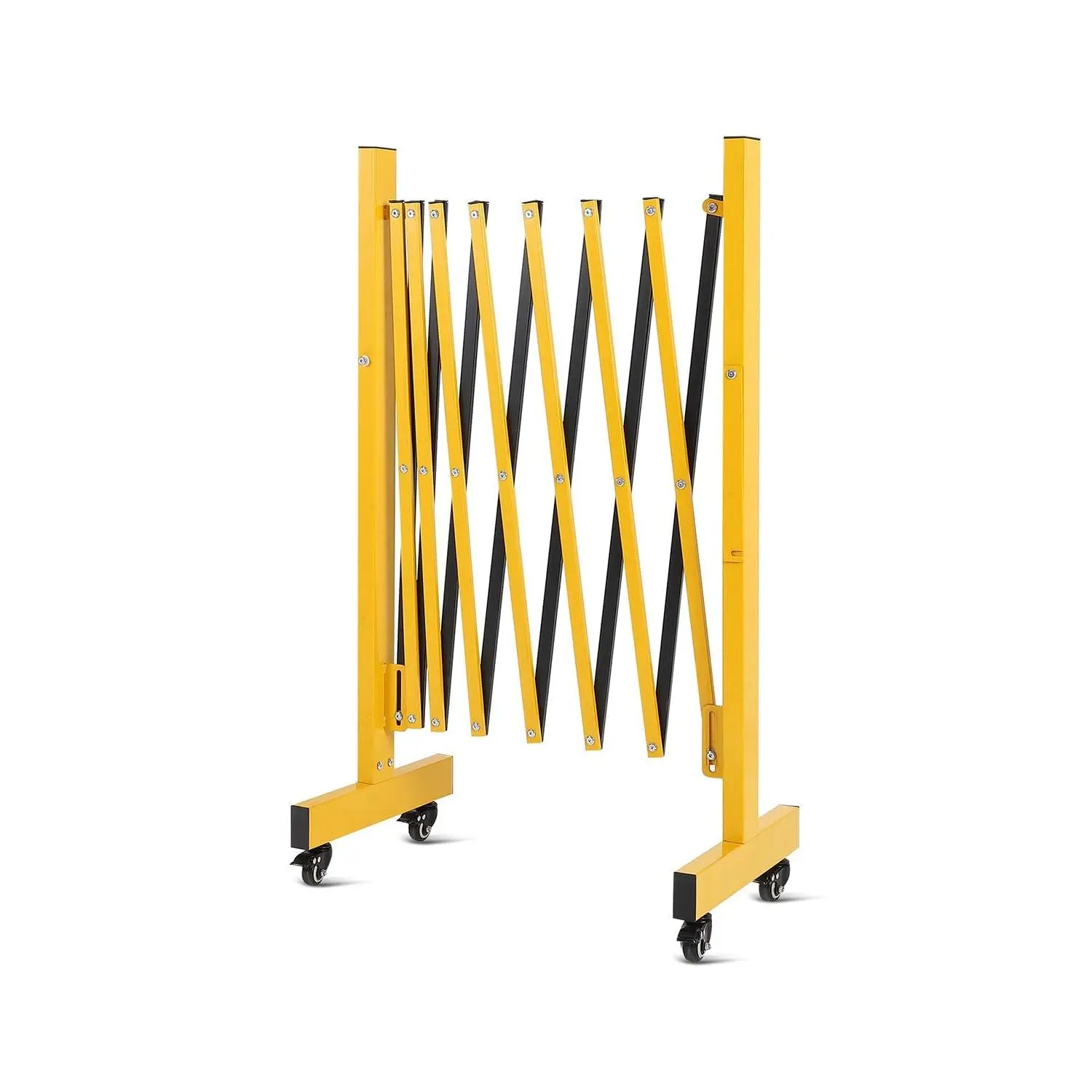 GARVEE Expandable Metal Barricade Gate, 8 Feet, Industrial Security Barrier Gate with 4 Swivel Locking Wheels, Retractable Driveway Traffic Fence for Crowd Control, Industrial or Residential Use