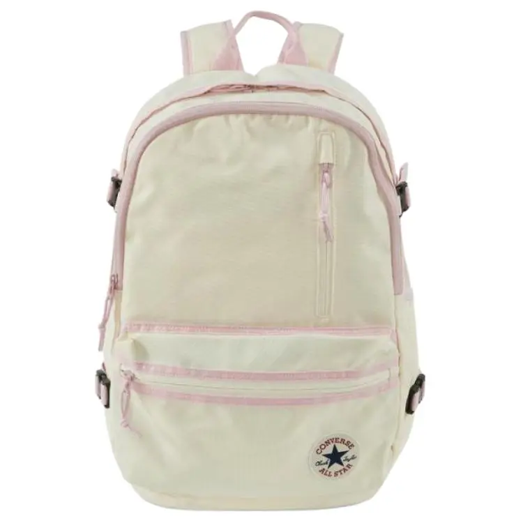 Converse Women's Embroidered Logo Polyester Backpack, White and Pink Backpacks for School