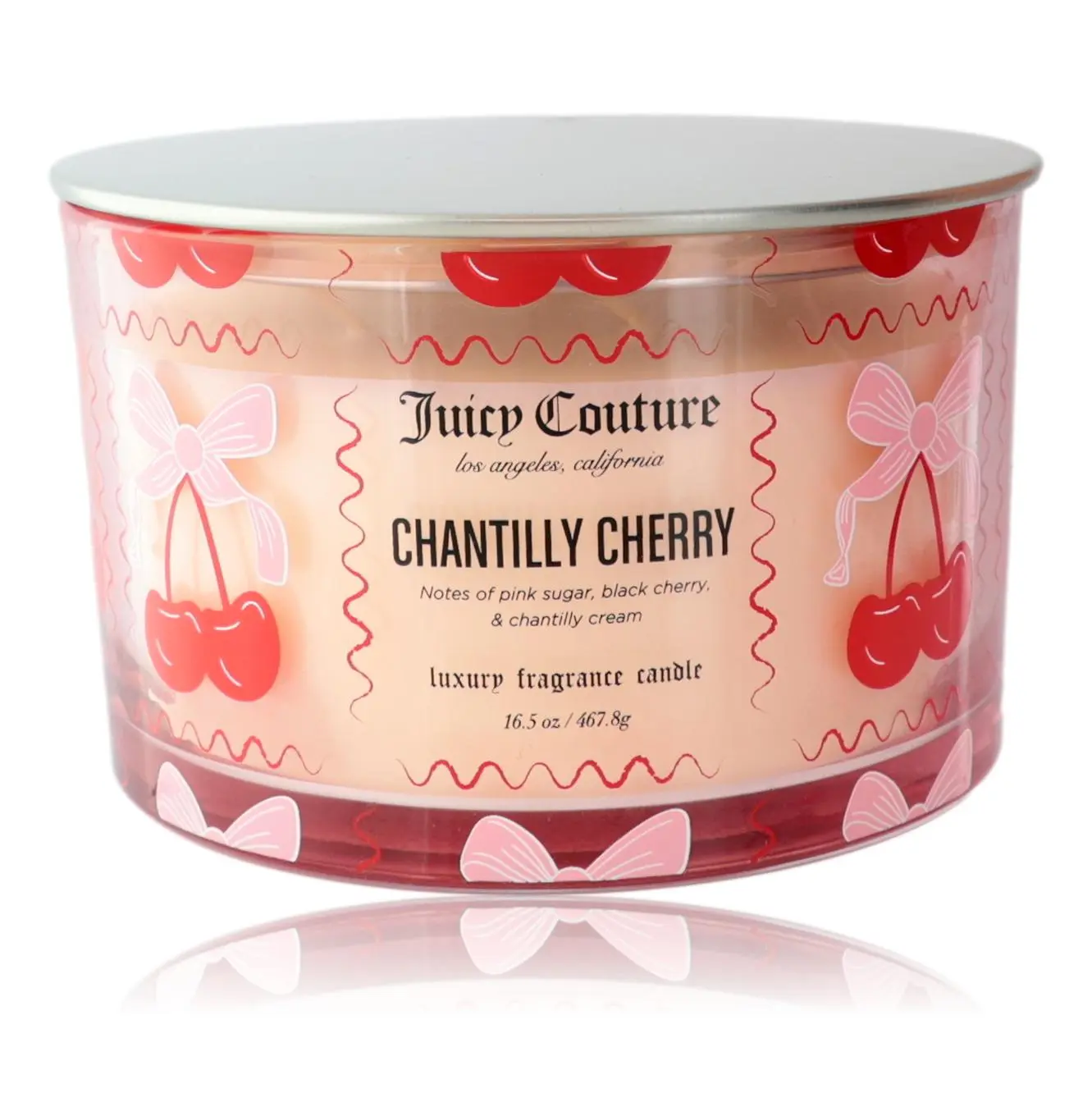Juicy Couture Chantilly Cherry Scented Candle, Luxury 3-Wick Soy Wax Blend Room Freshener, 16.5 oz