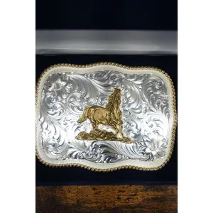 MONTANA SILVERSMITH BOLD ENGRAVED SCALLOPED HORSE GALLOPING BUCKLE