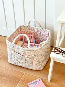 Multi-purpose storage basket, car interior and home storage box for storing clothes, books and work supplies, stylish space-saving accessory, fresh style daily use tote bag for organizing the room Print