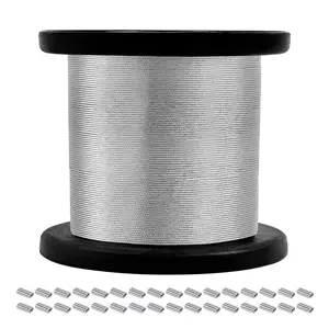 Upgrade  Stainless Steel Cable FT /IN Wire Rope x Strand with Pcs Aluminum Sleeves Stops, Metal Wire Rope for String Lights Hanging, Clotheslines, Trellis Wires, Garden Wires