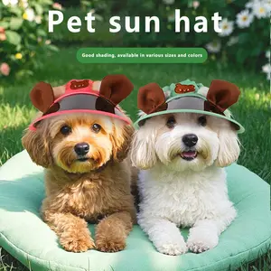 Cute Panda & Cat Embroidered Adjustable Chin Strap Baseball Hat for Dogs - Summer Outdoor Sun Protection, Breathable Pet Hat in Multiple Colors, Playful Animal Design