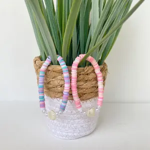 Tropic seashell pearl and clay bead bracelets | Beaded bracelet | pearl beads | clay beads | seashell charm | Heishi Bead Bracelet