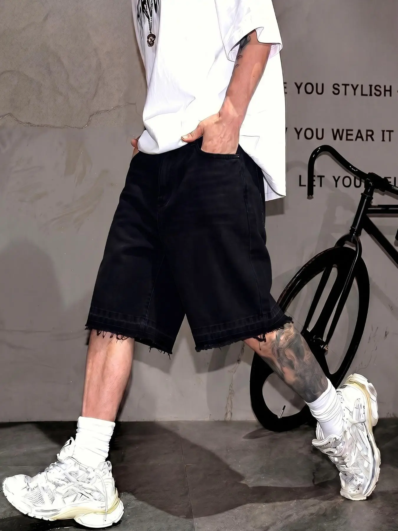 Men's Loose Fit Denim Shorts, Y2K Street Style Streetwear, Cotton Material, Plain, Slant Pocket Design, Summer Wear, Relaxed Fit, Trendy and Versatile