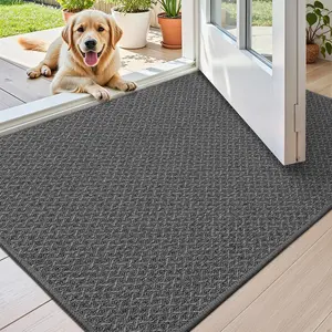Rubber Entrance Door Mat, Modern Style Wind Design, Dual Color Braided Texture, Easy Clean, Durable & Scratch Resistant, Decorative Rugs