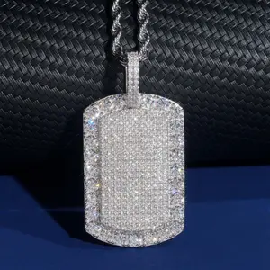 [ICE HUE]18K Gold Vacuum Plated S925 with 5A+ Sri Lanka Moissanite Hip Hop Square Tag Shield Pendant Pave - Unisex Sweater Chain, Gift Idea, Daily Wear, Free Copper Necklace, Moissanite Chain, Chunky Chain