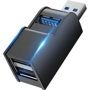 3 Ports USB Adapter, USB Hub with USB 3.0 and Double usb2.0 Adapter, Portable USB Splitter 1 in 3 Out for Keyborad, Mobile Hard Disk, U Disk, Camera,  etc (Black)