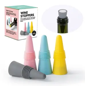 TIKA 4-Pack Reusable Silicone Bottle Stoppers, Beverage Sealers for Wine, Liquor and Other Bottles