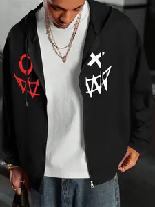 Fashion Men's Zipper Hoodie USA Street Style Full Zip Up Hip Hop Jacket Mens Sweatshirt Ghost Face Print Light Gray Black Pullover Long Sleeve Pocket Shirt Menswear Tops Casual