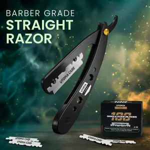 Utopia Care Professional Straight Razor for Men – Stainless Steel Barber Straight Edge Razor with 100 Pack Blades – Durable Close Shave Grooming Tool