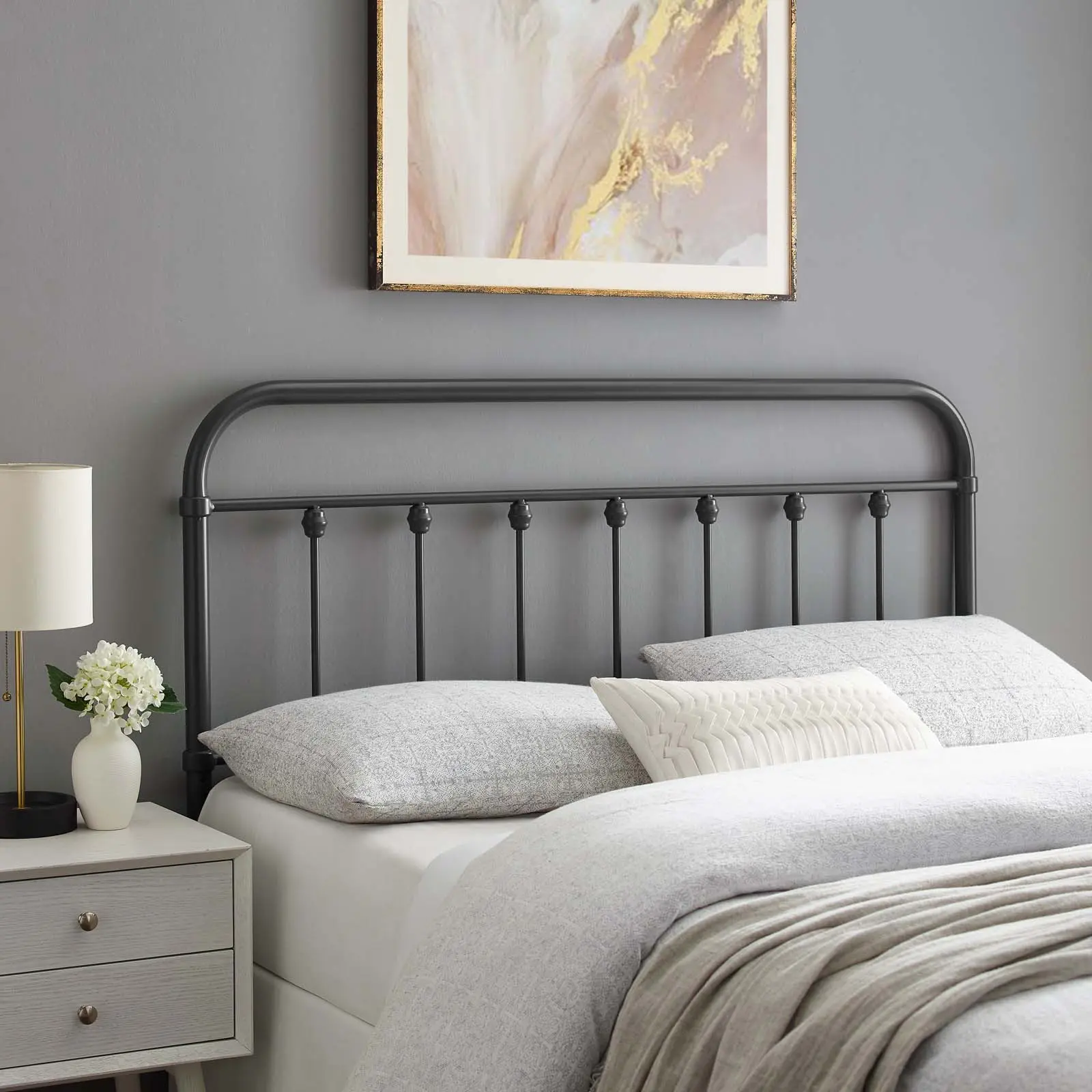 Modway Sage King Metal Headboard in Gray