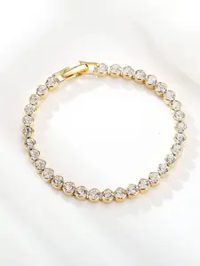 Summer Rhinestone Bracelet, Unisex Elegant Fashion Accessory, Simple Aesthetic Jewelry Gift, Single Row Plating, 5mm Round Cubic Zirconia