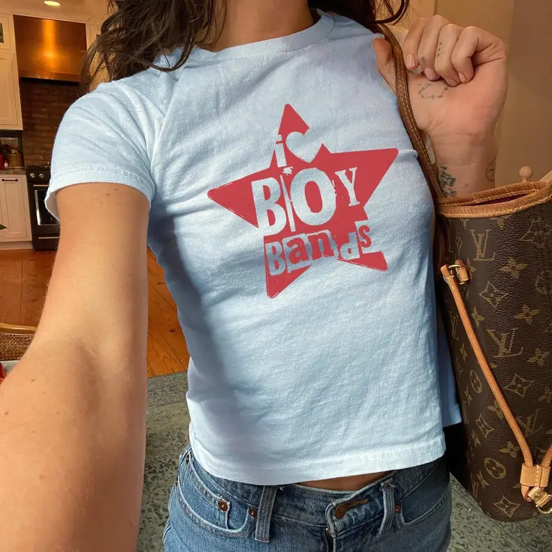 I Love Boy Bands Baby Tee, Pop Music K-Pop Crop Top, Concert Tour or Festival Tee, Music Festival Outfit, Rave Summer Top, Music Lover Gift