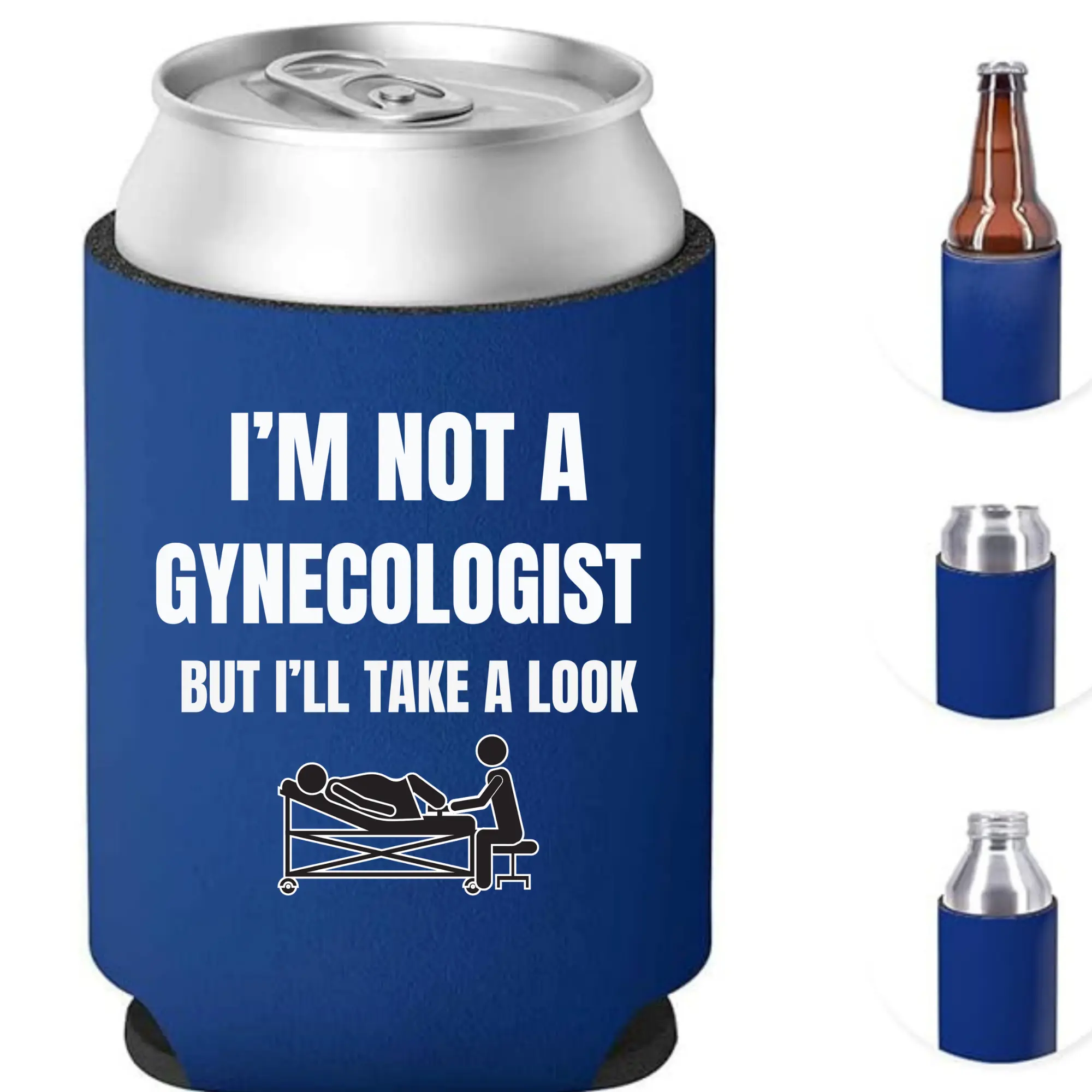 Insulated Cooler Koozie - Funny "I'm Not a Gynecologist But I'll Take a Look" Gag Gift, Portable Drinkware Accessory for Cans, Bottles, Birthdays, Lake Day, Barbques