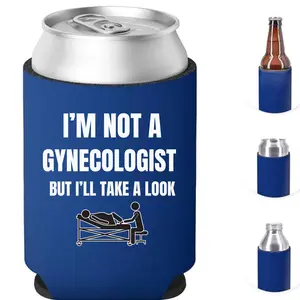 Funny "I'm Not a Gynecologist But I'll Take a Look" Drink Can Cooler Koozie, Insulated Accessory for Cans and Bottles