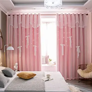 Modern Minimalist Blackout Curtains, Cream Wave Lace Curtain Head, Double Layer Bedroom & Living Room Drapes, Sunlight Blocking Fabric, Home Decoration Curtain