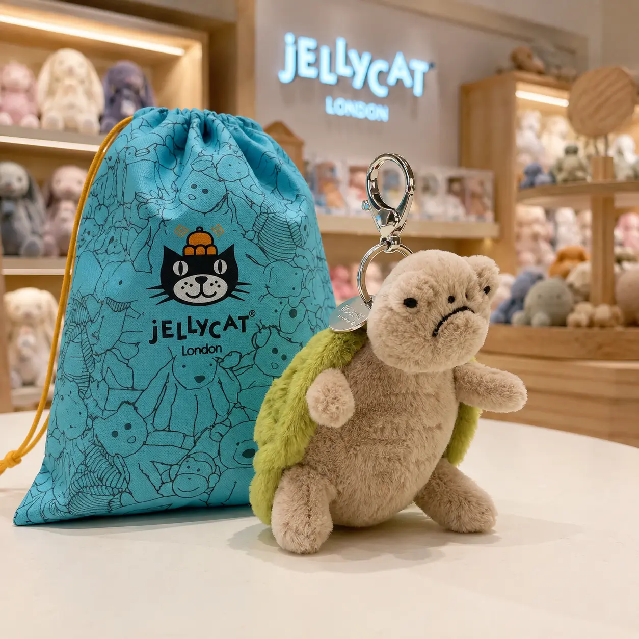 Jellycat Timmy Turtle Bag Charm – Cute Plush Turtle Keychain, US Stock, Ships from USA + Free Jellycat Gift Bag Included