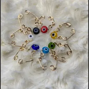 Evil Eye Faux Septum Ring - Faux Nose Piercing & Cuff Jewelry for Music Festivals - Golden Silver Bronze Rose Gold Options - Flexible Metal Wire - Hand Wire Wrapped - Comfortable Wear