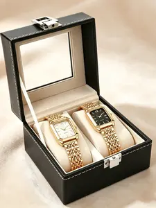 2 Elegant Luxury Gold Ladies' Watch Gift Set | Casual Rectangular Dial Simulation Watch with Stainless Steel Strap, Mother's Day Special Gift