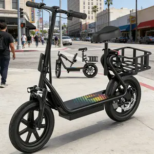 Electric Scooter for Adults with Seat,48V 10.4Ah Battery, Top Speed 22 mph, Driving Range 21-27 Miles, Pet-Friendly Design with Rear Basket